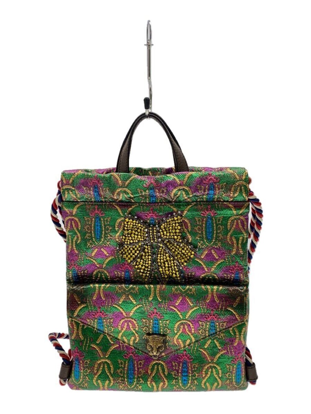 Gucci Brocade Animalier Bow Backpack green multicolor floral jacquard